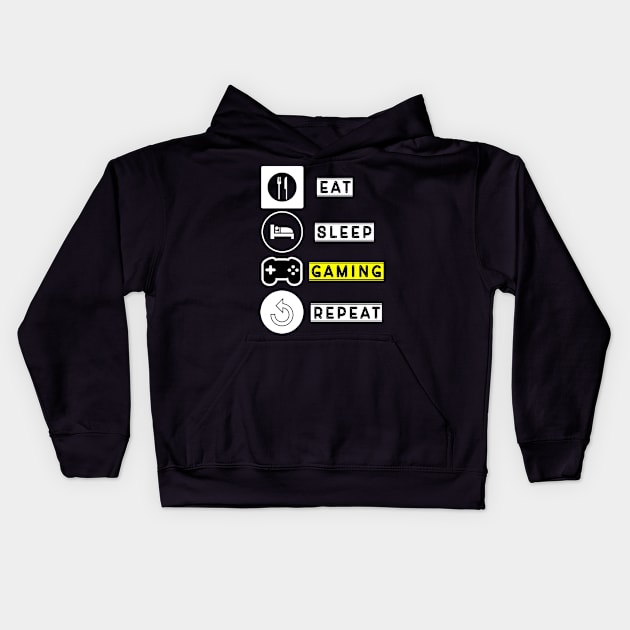 eat sleep gaming repeat Kids Hoodie by Imutobi